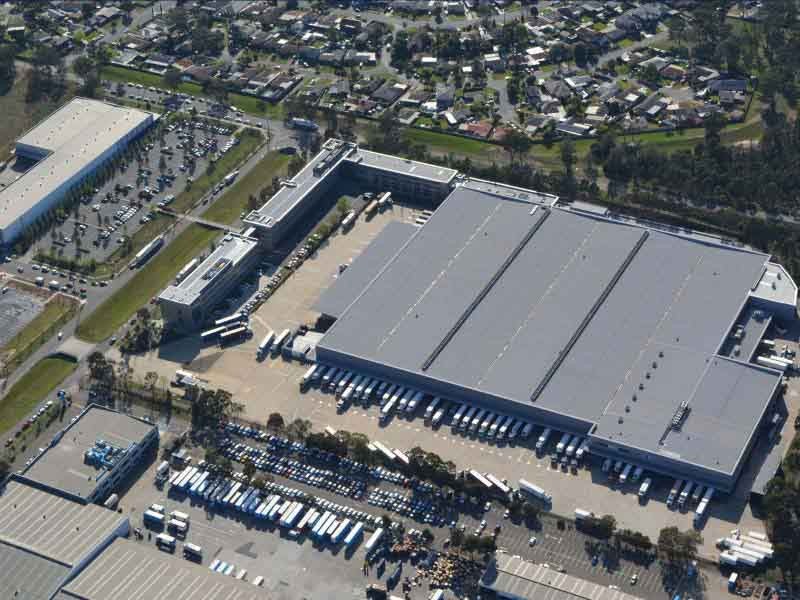 Aerial view of warehouses