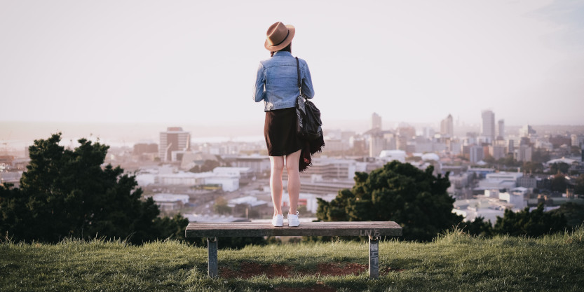 Women looking at city