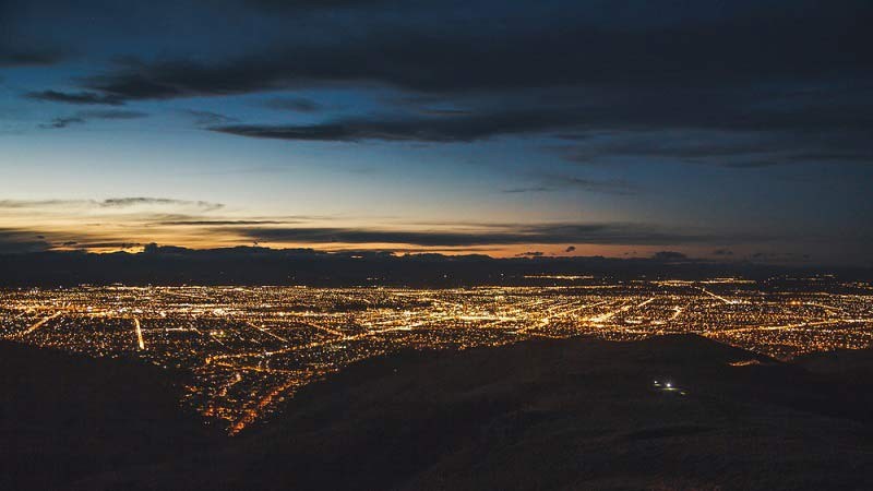 Beautiful night view of a smart city from the top