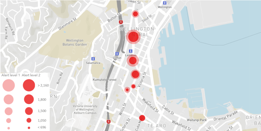 Map showing Wellington CBD foot traffic