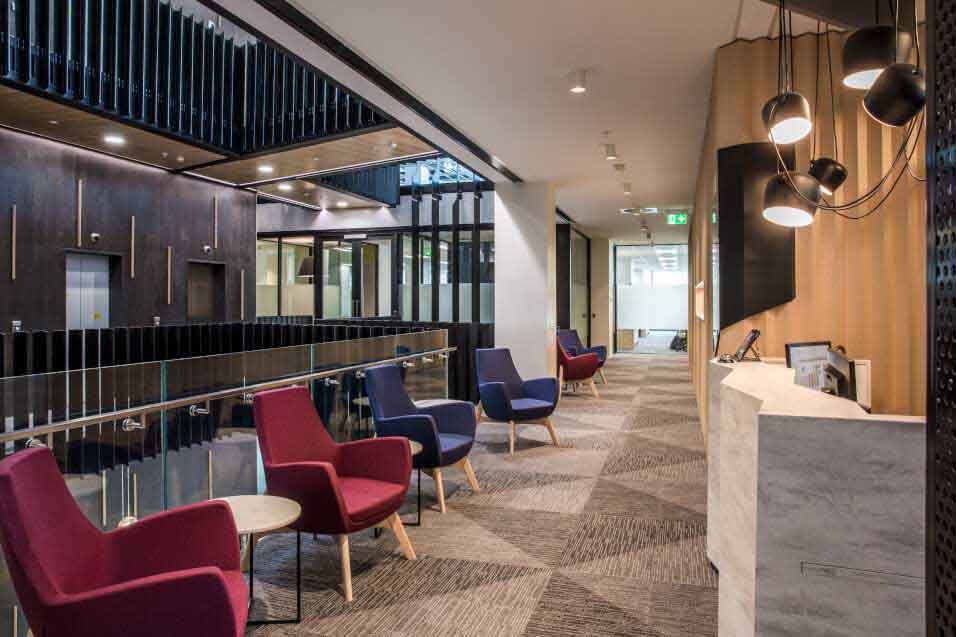 Modern interior design of office lobby area