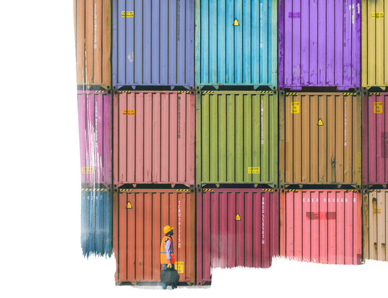 A man stands and see container