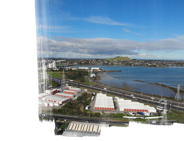 Aerial shot of industrial properties in Auckland