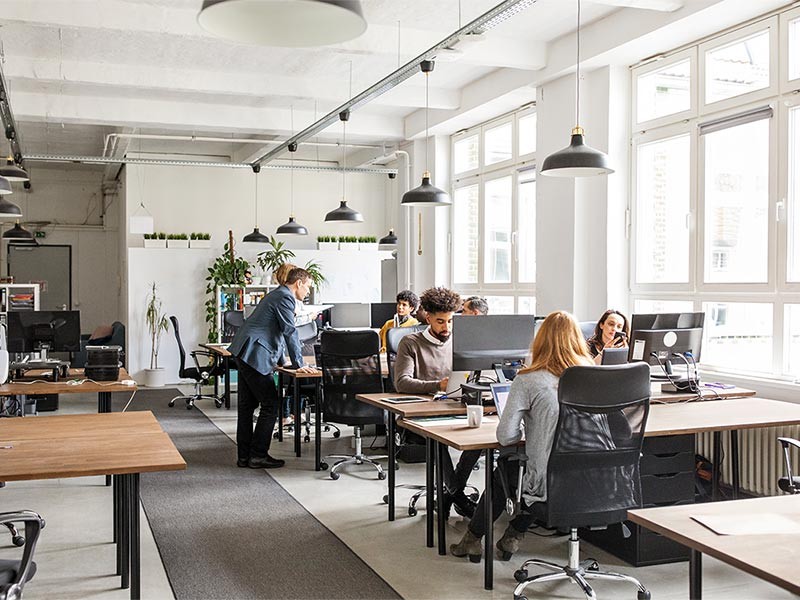 People working in a modern office space
