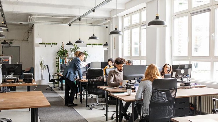 People working in a modern office space
