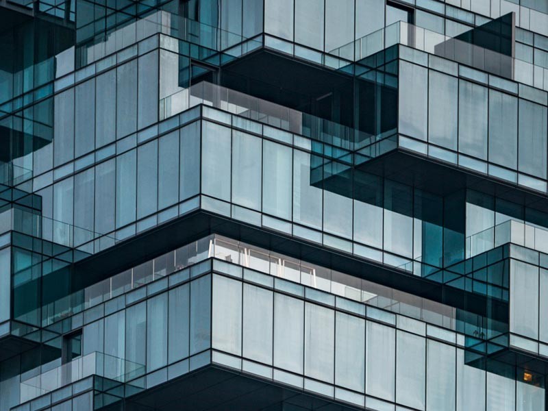 Glass windows of an office building