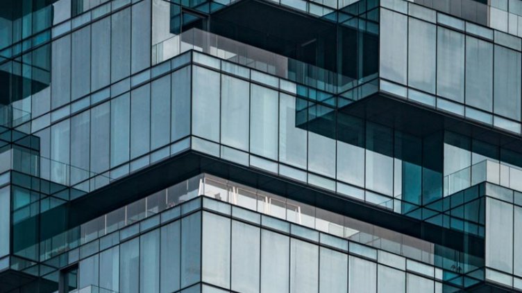 Glass windows of an office building