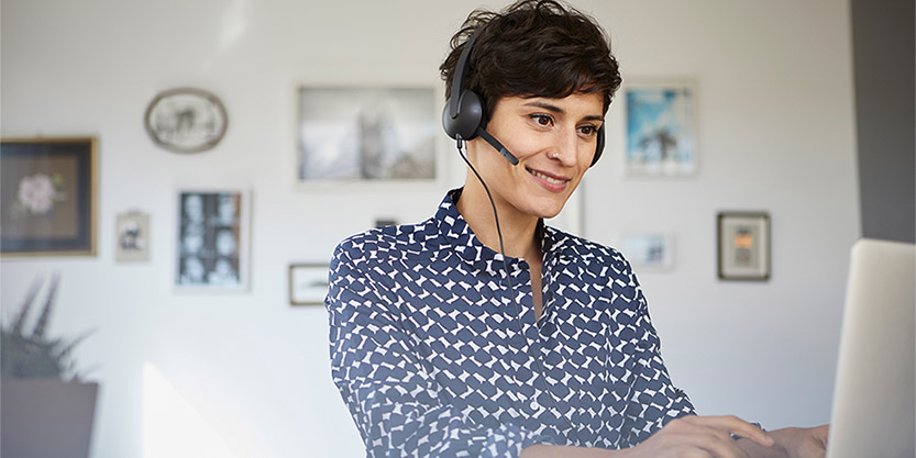 A woman working from home