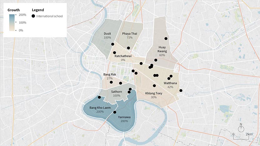 Map of upper-midrange condominium supply growth: pre- and post-2018 comparison, by number of projects launched