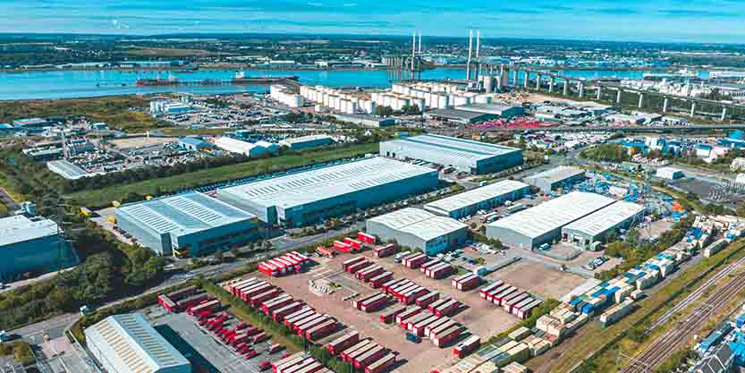 Aerial view of a warehouse