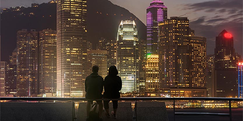 Couples enjoying city night view