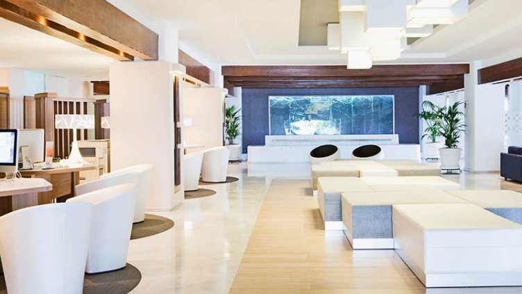 White hotel reception lobby