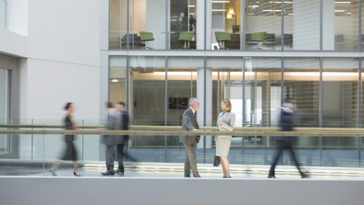 Two investors discussing something in the office